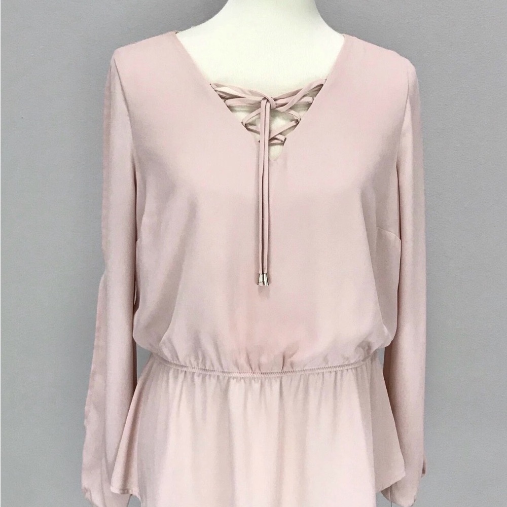 BNWT THALIA SODI MONTERREY POLISHED NUDE PINK PEPLUM SPLIT SLEEVES BLOUSE SIZE S